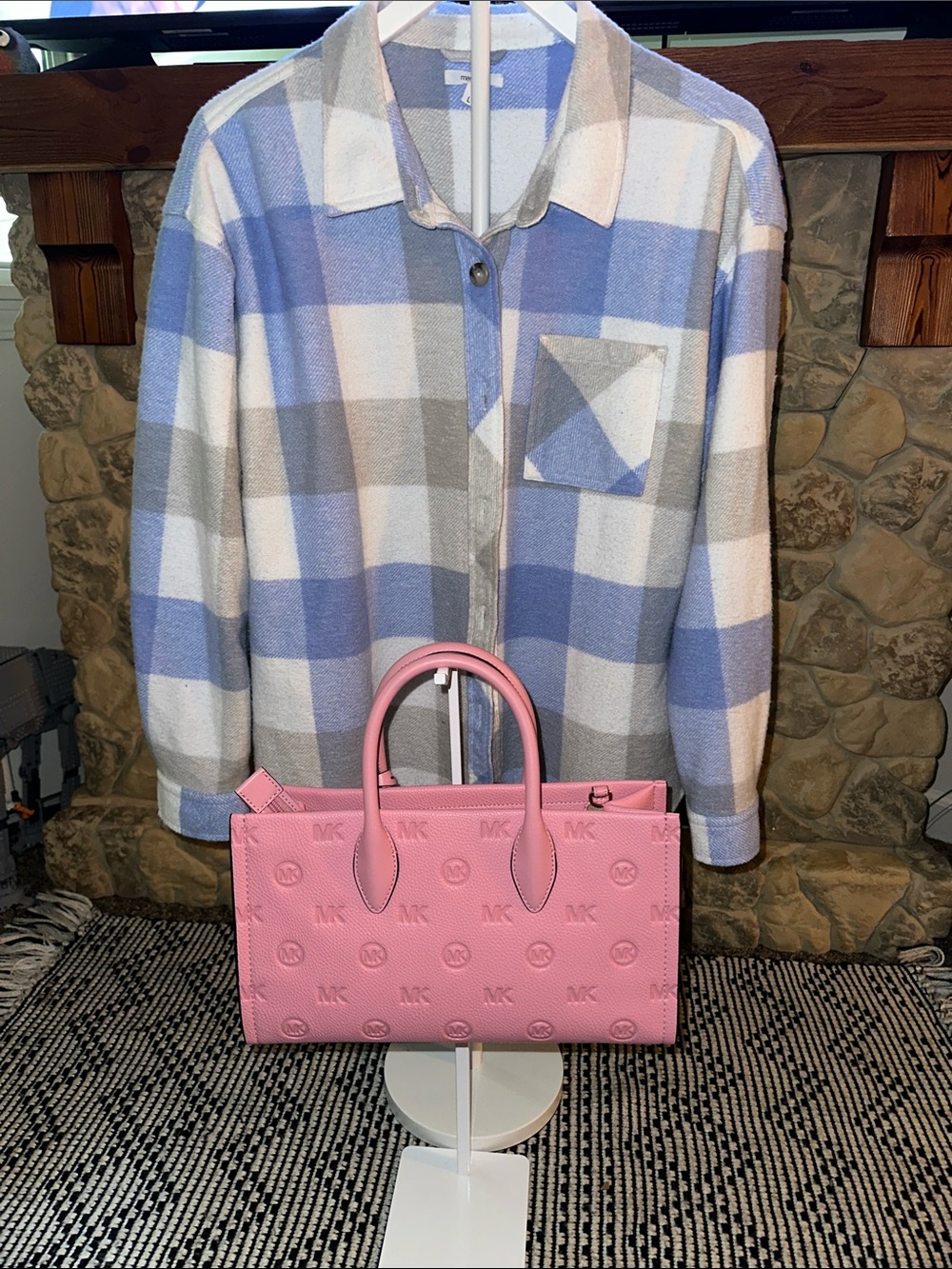 🩵🤍🩵🤍Woman’s Lavender & Gray Plaid Button-Up Shirt